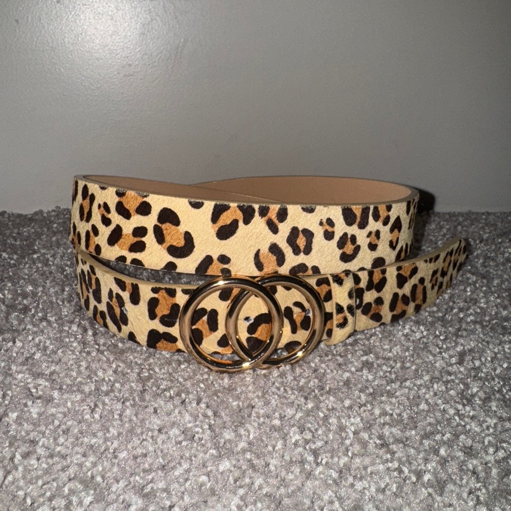 Leopard Print Belt with Gold Buckle